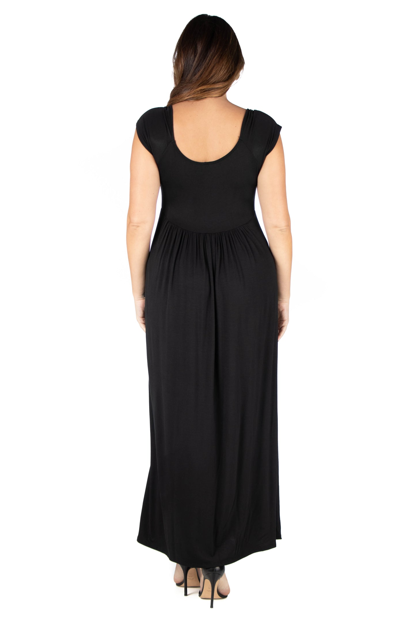 Womens Curvy Black Cap Sleeve Empire Waist Maxi Dress