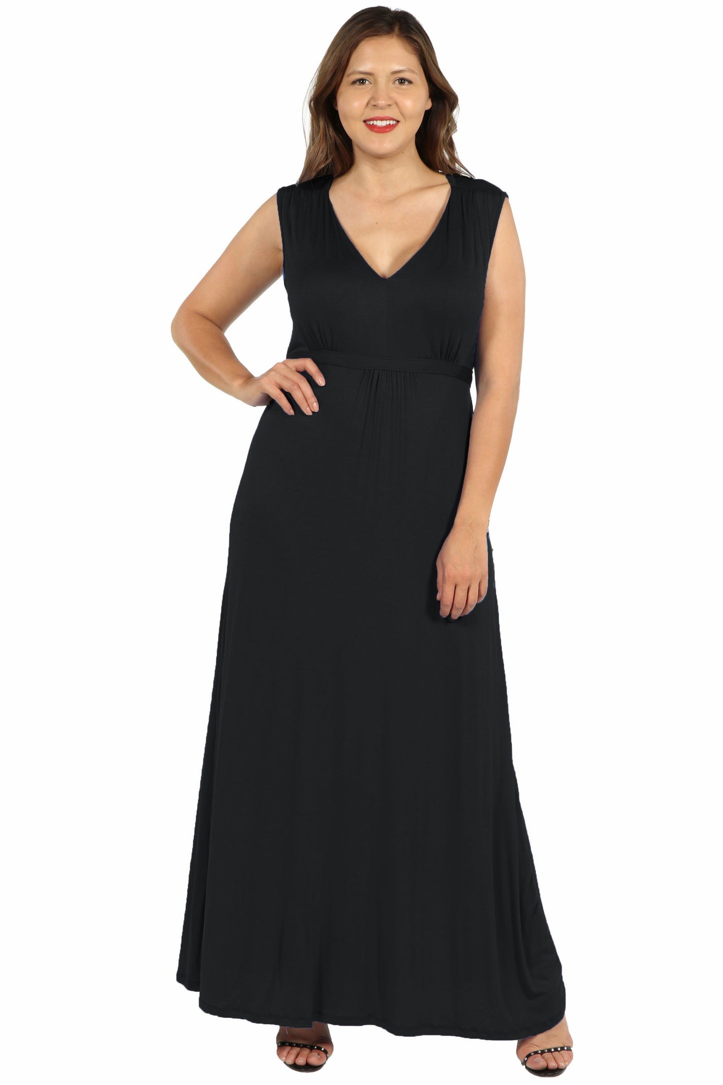 Womens Curvy Black Sleeveless Empire Waist Maxi Dress