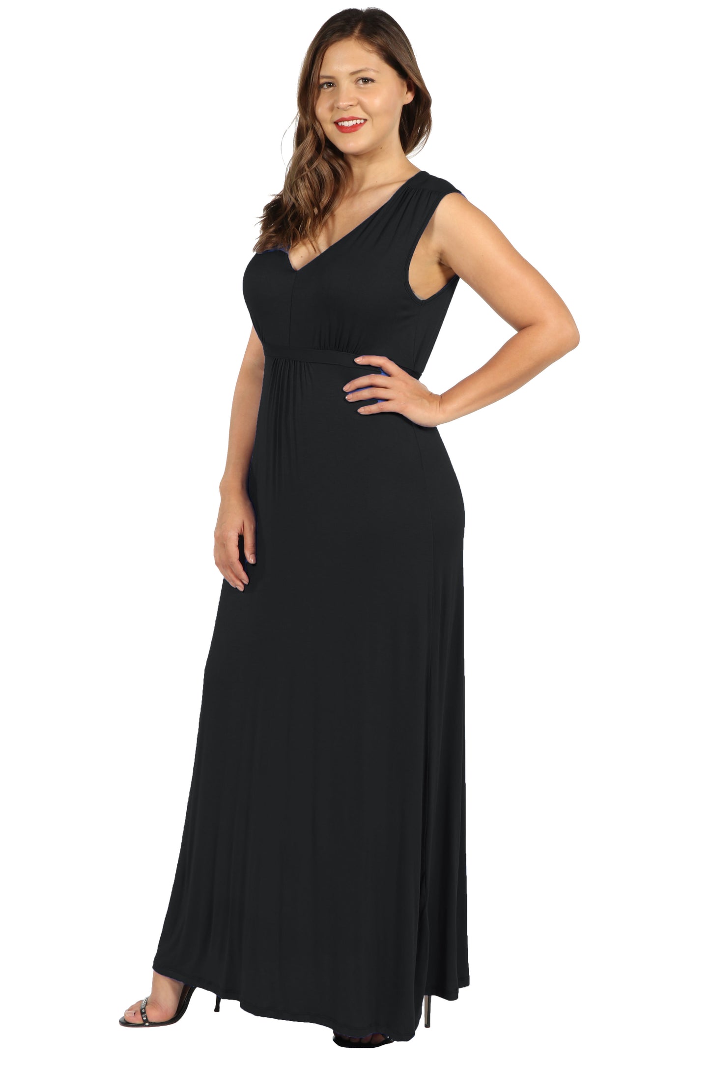 Womens Curvy Black Sleeveless Empire Waist Maxi Dress