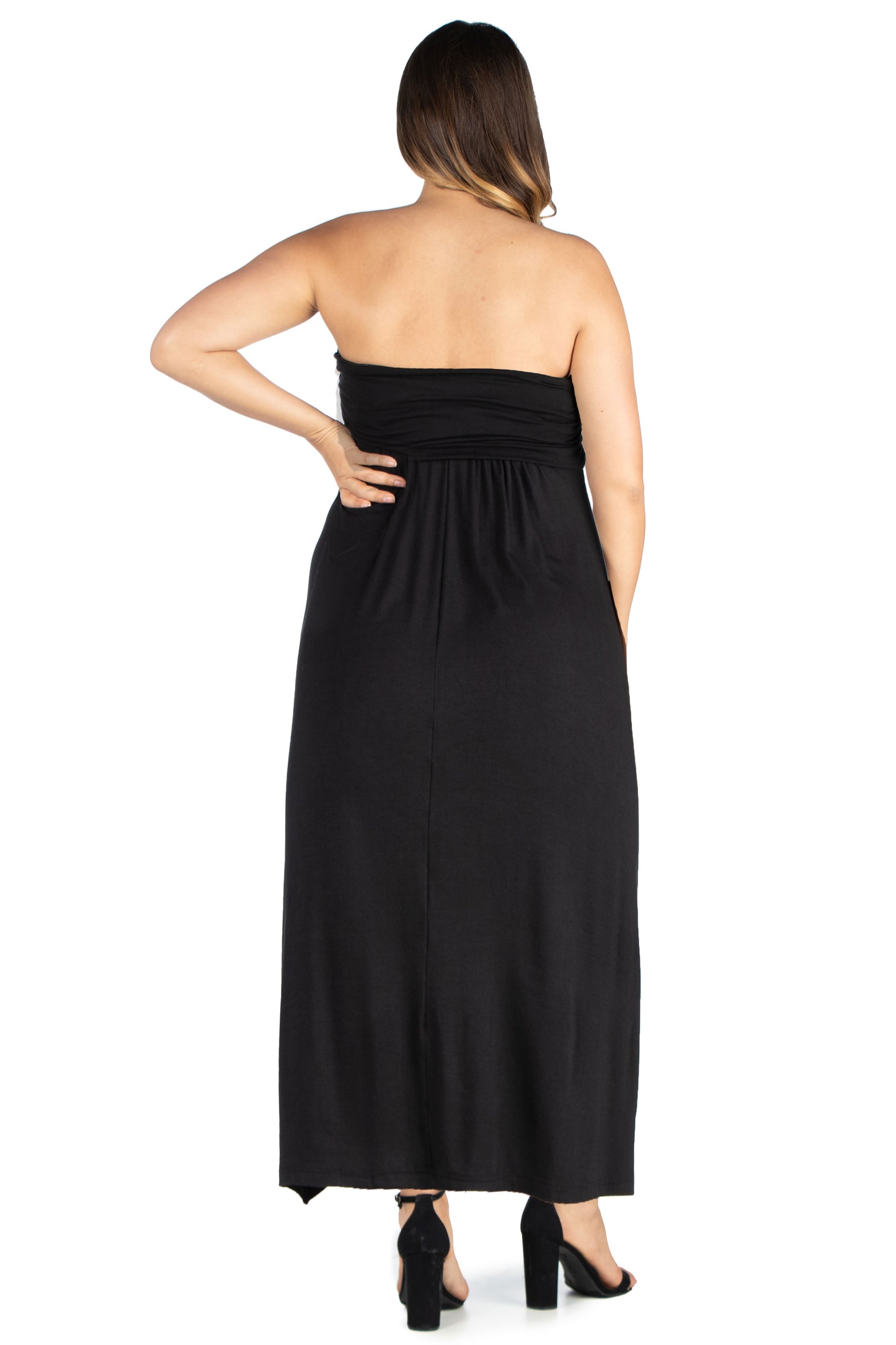 Womens Curvy Black Strapless Maxi Dress