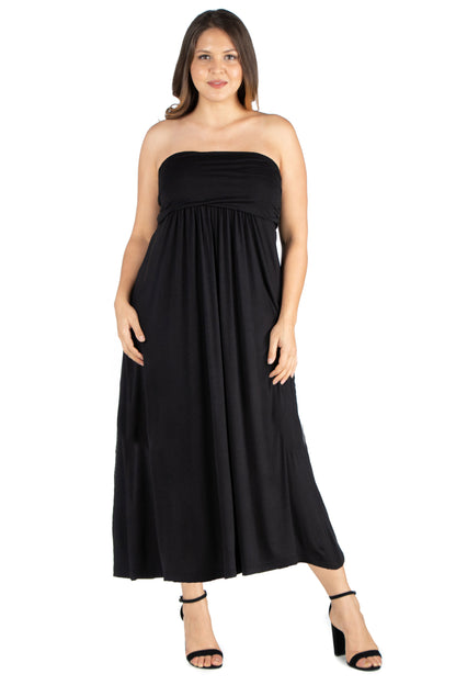 Womens Curvy Black Strapless Maxi Dress