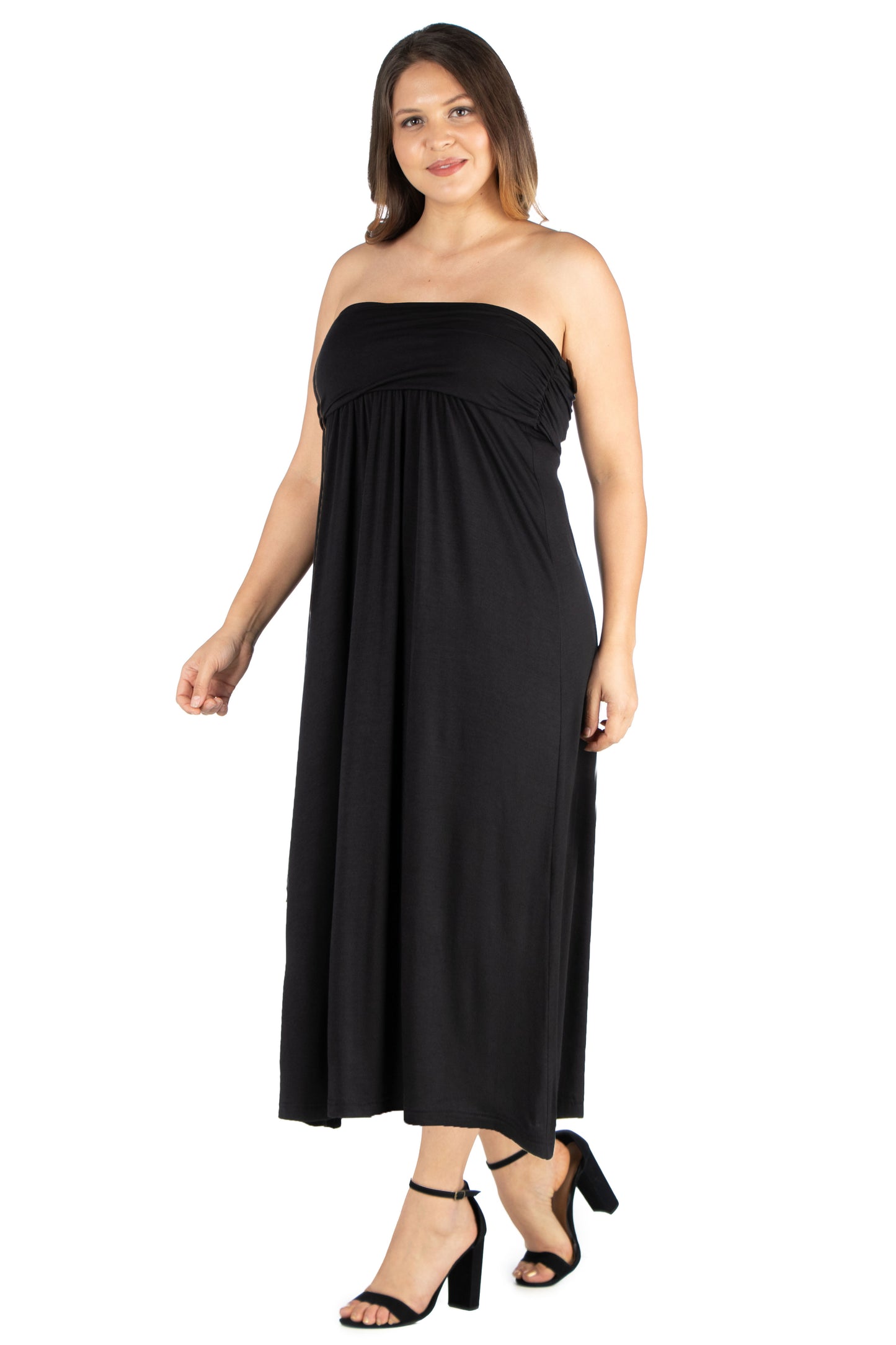 Womens Curvy Black Strapless Maxi Dress