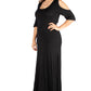 Womens Curvy Black Elbow Length Sleeve Cold Shoulder Maxi Dress