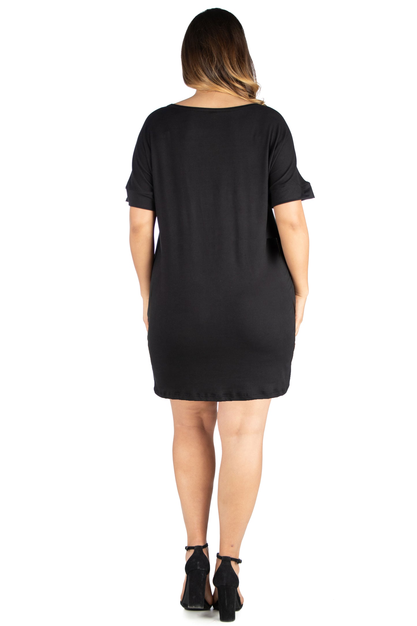 Womens Curvy Black Loose Fit Dolman Sleeve Dress with Scoop Neckline