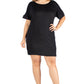 Womens Curvy Black Loose Fit Dolman Sleeve Dress with Scoop Neckline