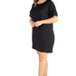 Womens Curvy Black Loose Fit Dolman Sleeve Dress with Scoop Neckline