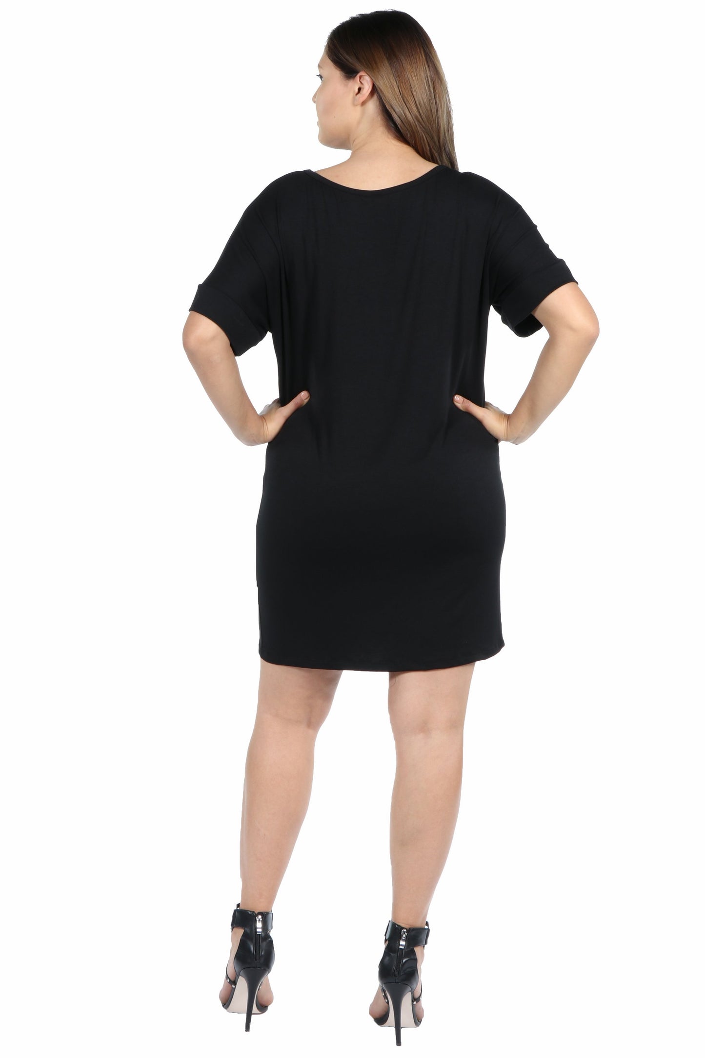 Womens Curvy Black V Neck Loose Fit Resort Dress