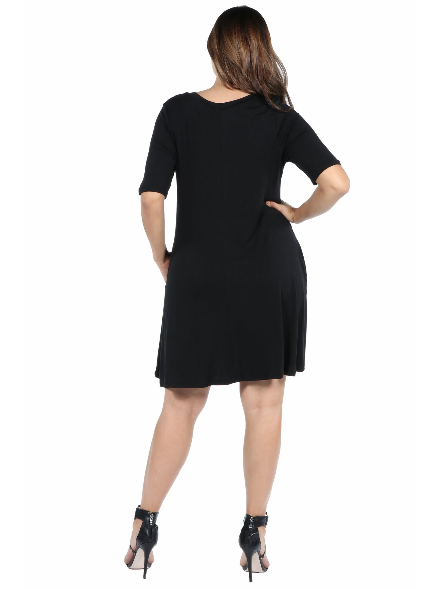 Womens Curvy Black Knee Length Pocket T Shirt Dress