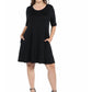 Womens Curvy Black Knee Length Pocket T Shirt Dress