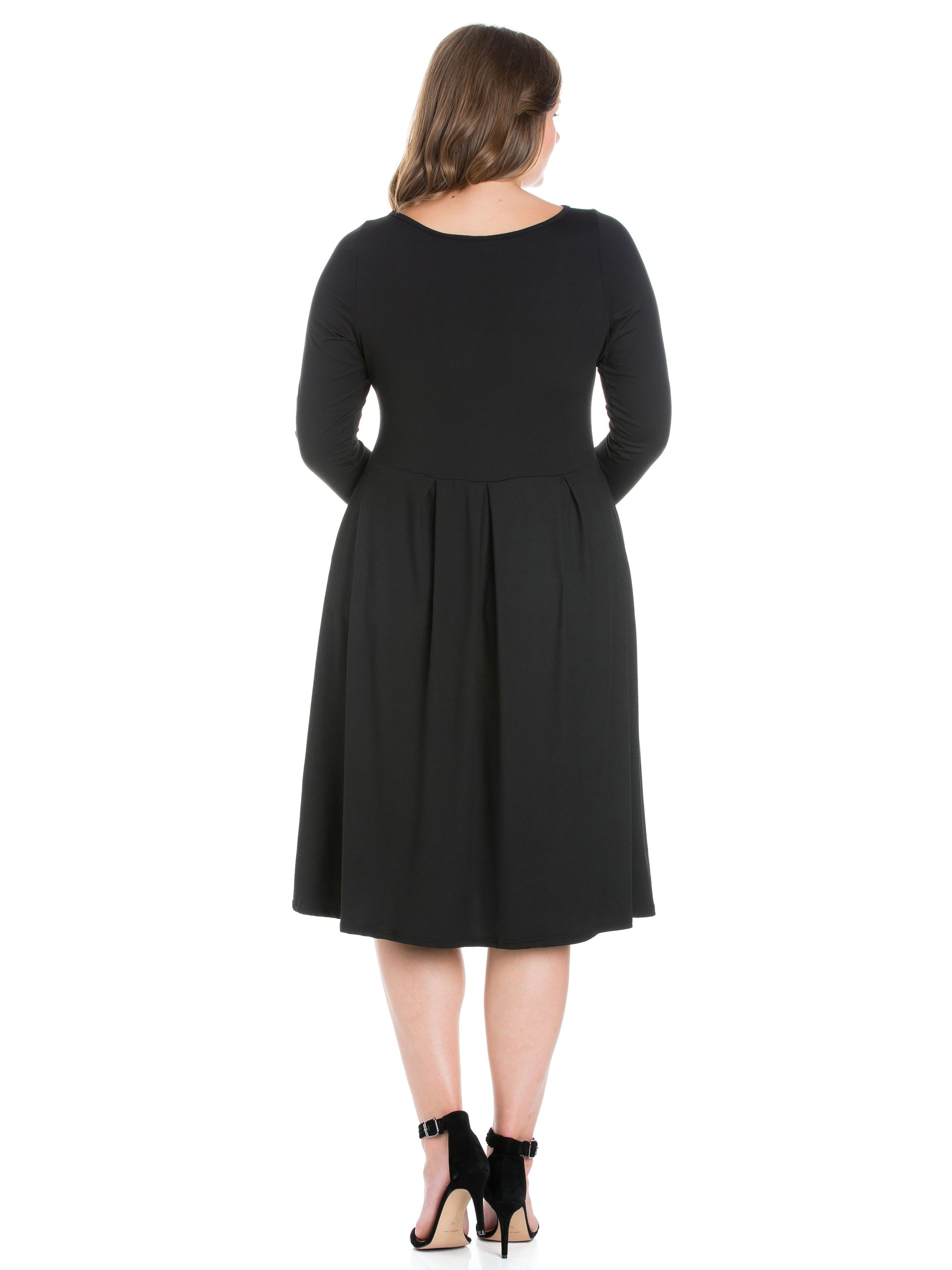 Womens Curvy Black Long Sleeve Fit and Flare Midi Dress Black Clothing Group Womens Curvy Black Long Sleeve Fit and Flare Midi Dress Black Clothing Group