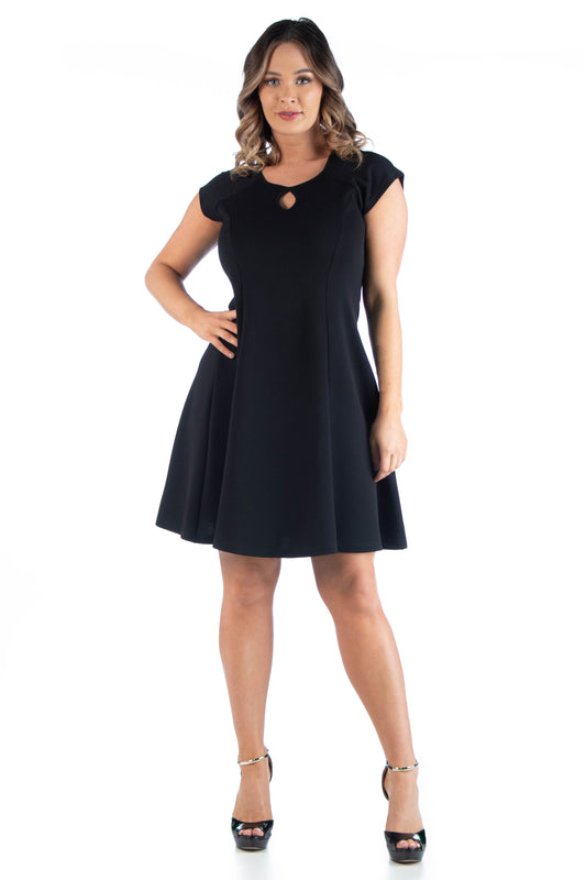 Womens Curvy Black Keyhole Neck Dress