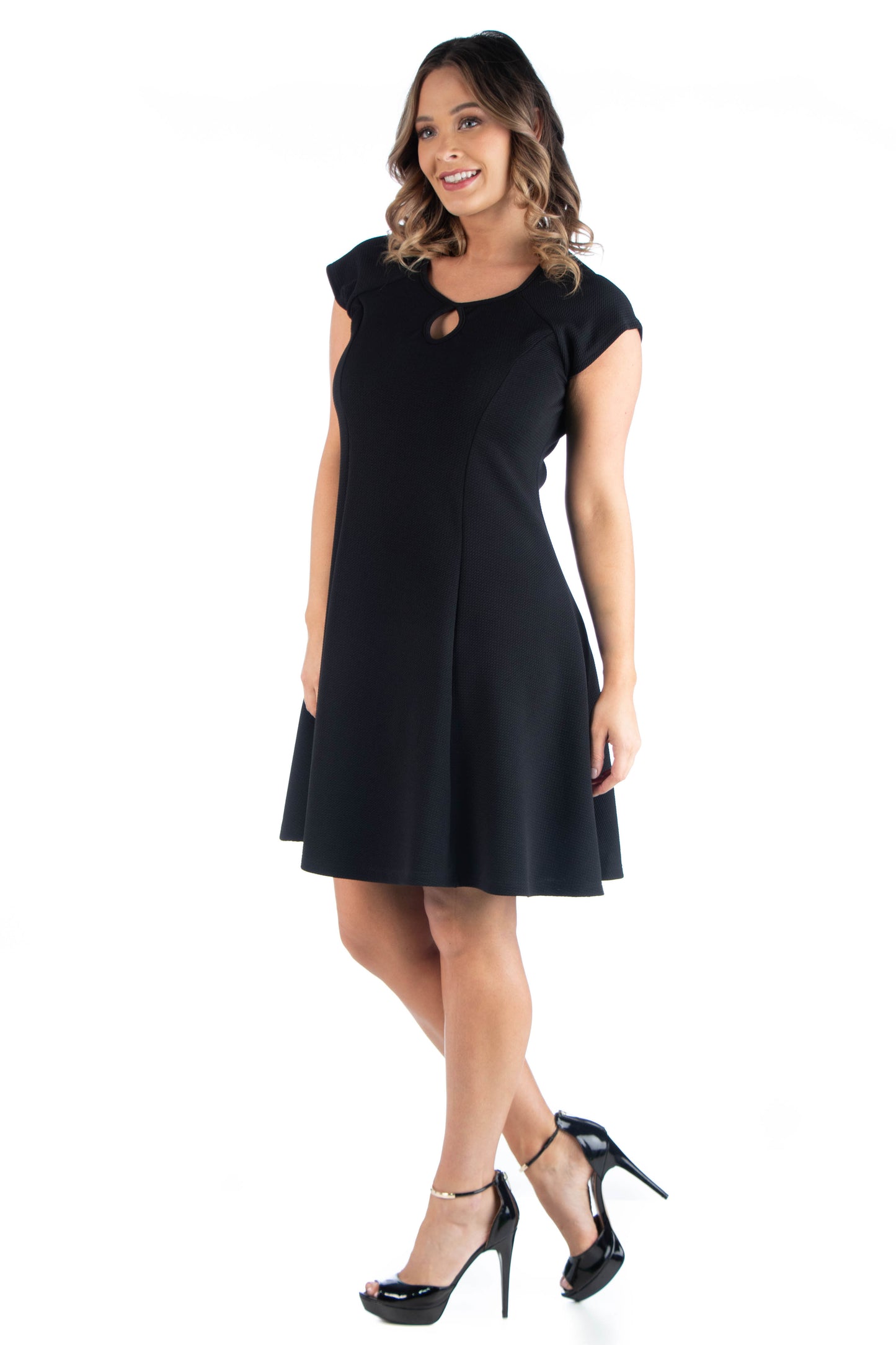 Womens Curvy Black Keyhole Neck Dress