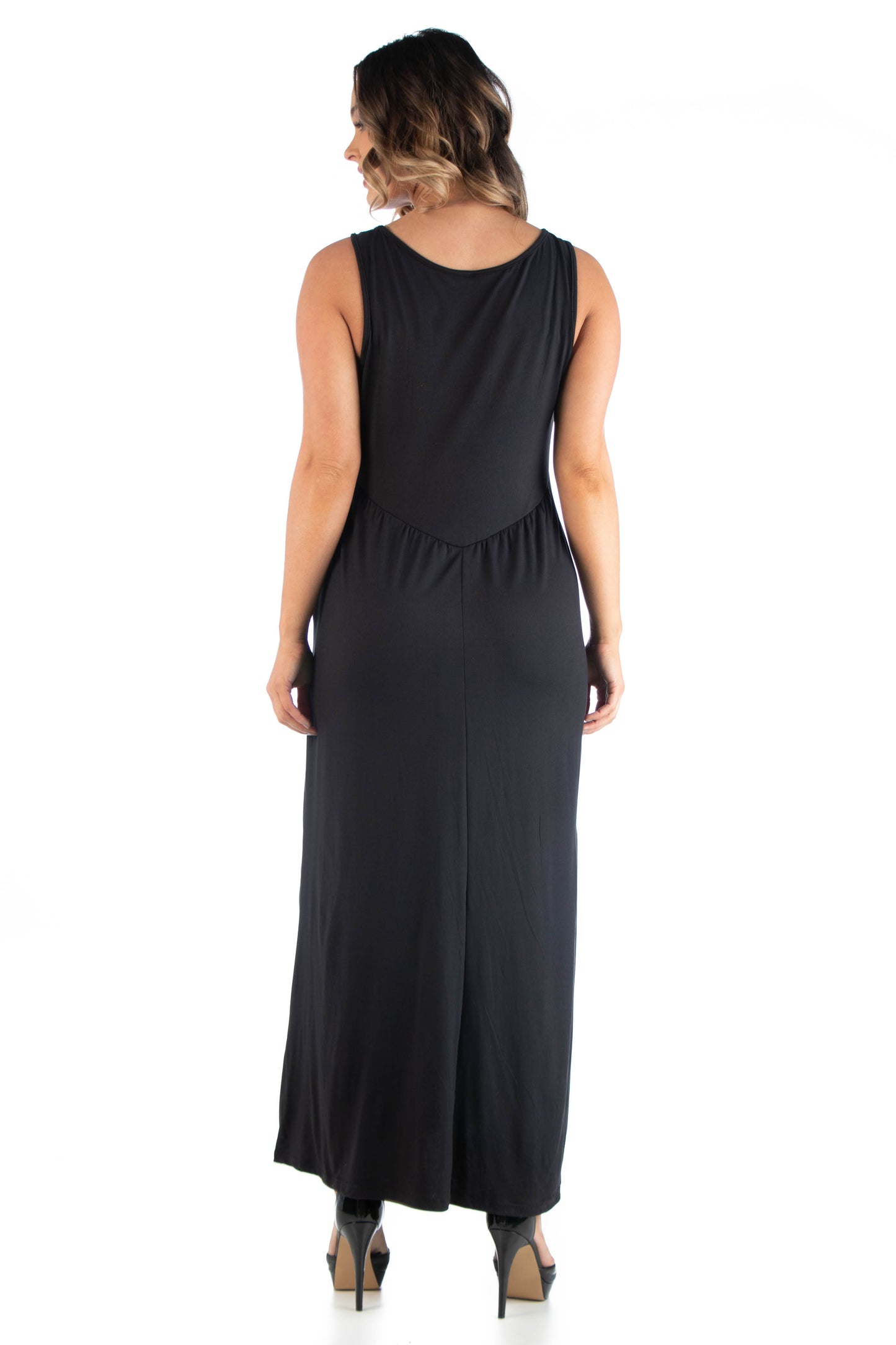 Womens Curvy Black Maxi Sleeveless Dress with Pockets