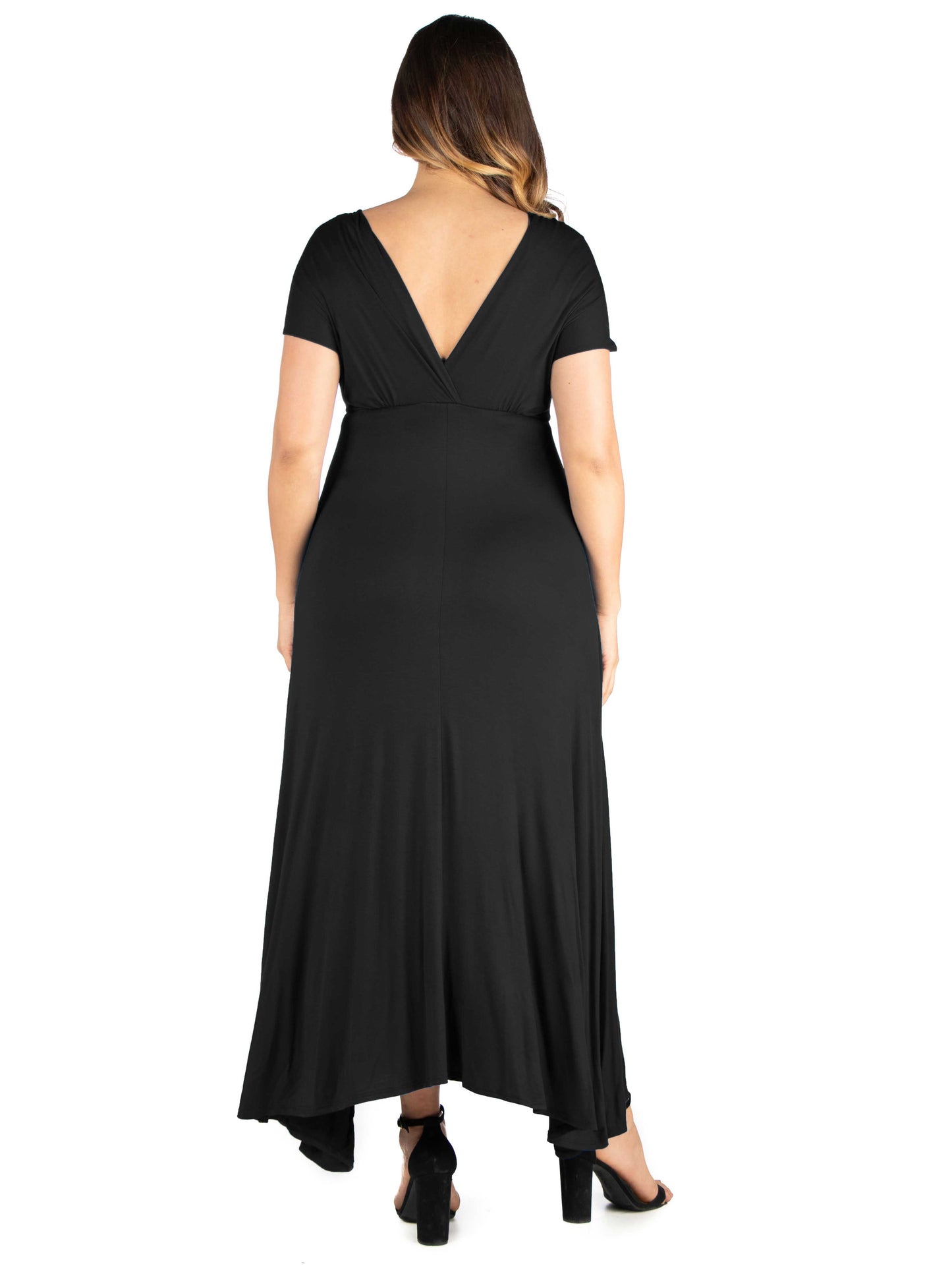 Womens Curvy Black Empire Waist V Neck Maxi Dress