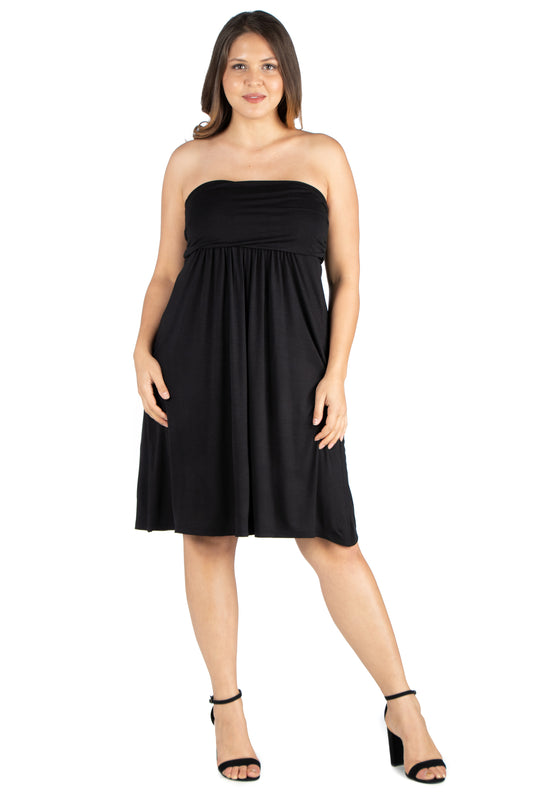 Womens Curvy Black Knee Length Strapless Mini Dress
