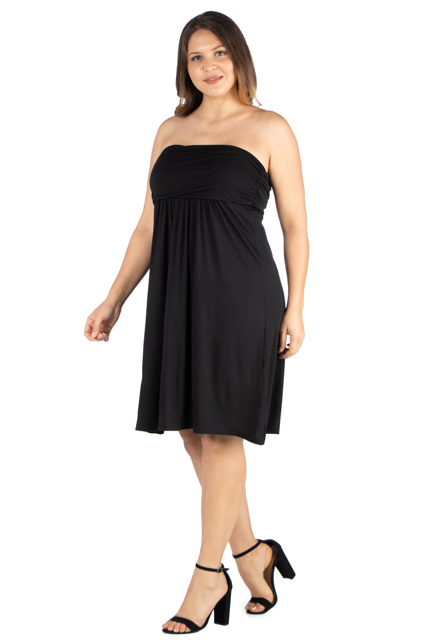 Womens Curvy Black Knee Length Strapless Mini Dress