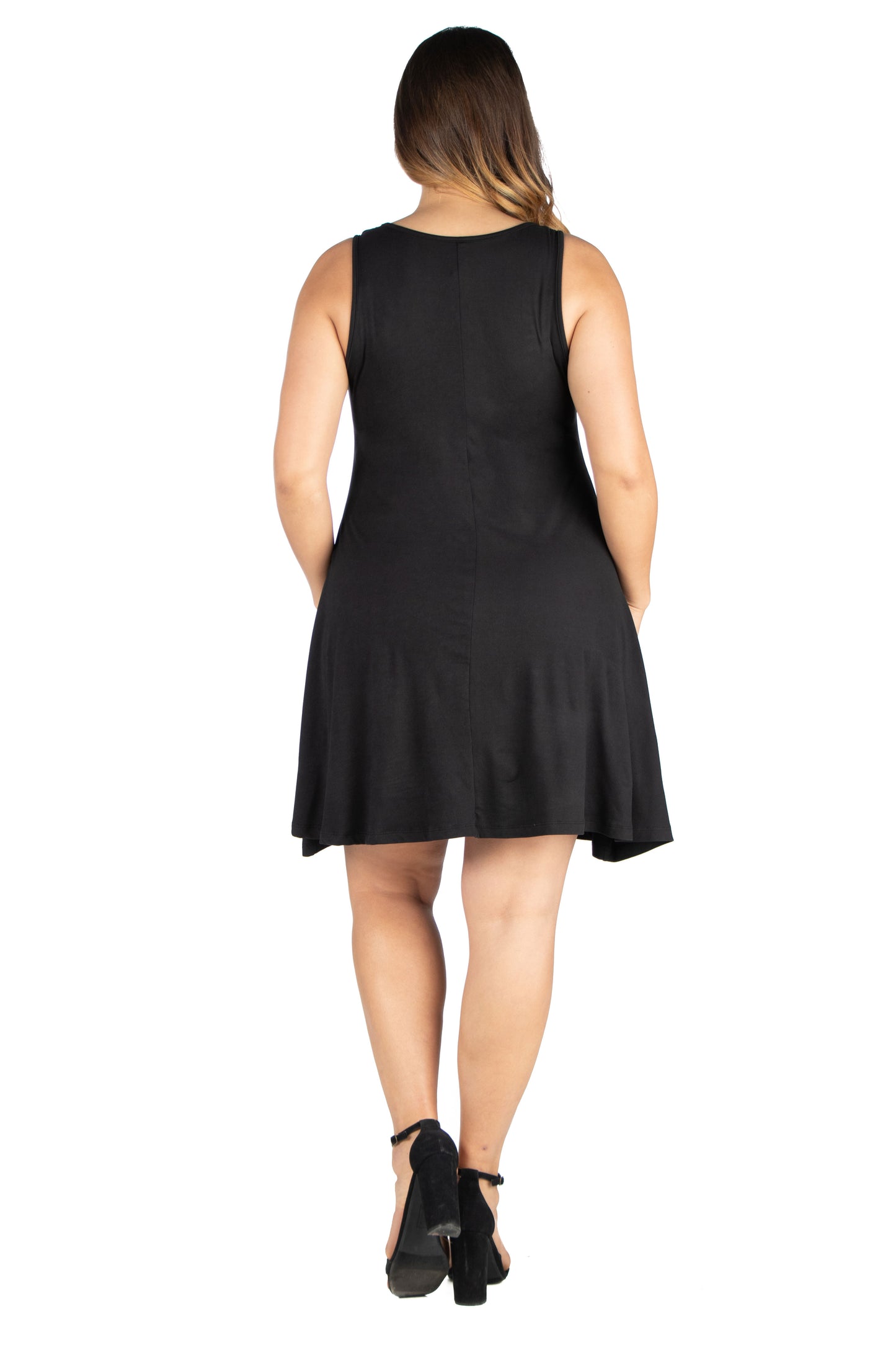 Womens Curvy Black Fit and Flare Knee Length Tank Dress