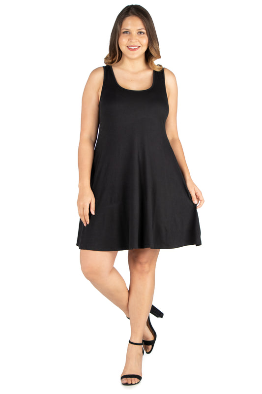 Womens Curvy Black Fit and Flare Knee Length Tank Dress
