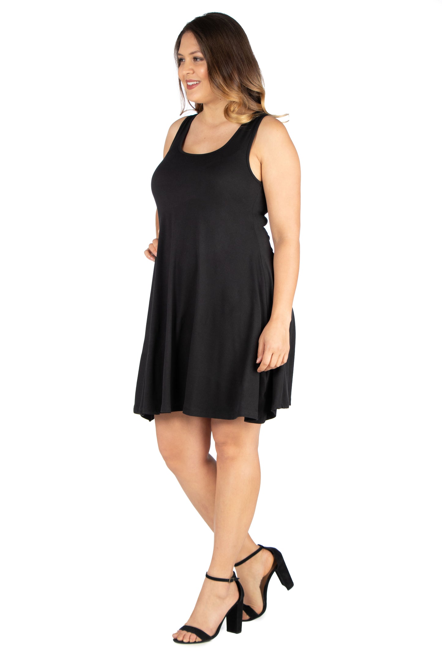 Womens Curvy Black Fit and Flare Knee Length Tank Dress