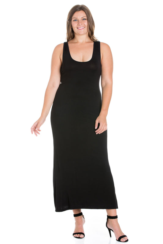 Womens Curvy Black Racerback Maxi Dress