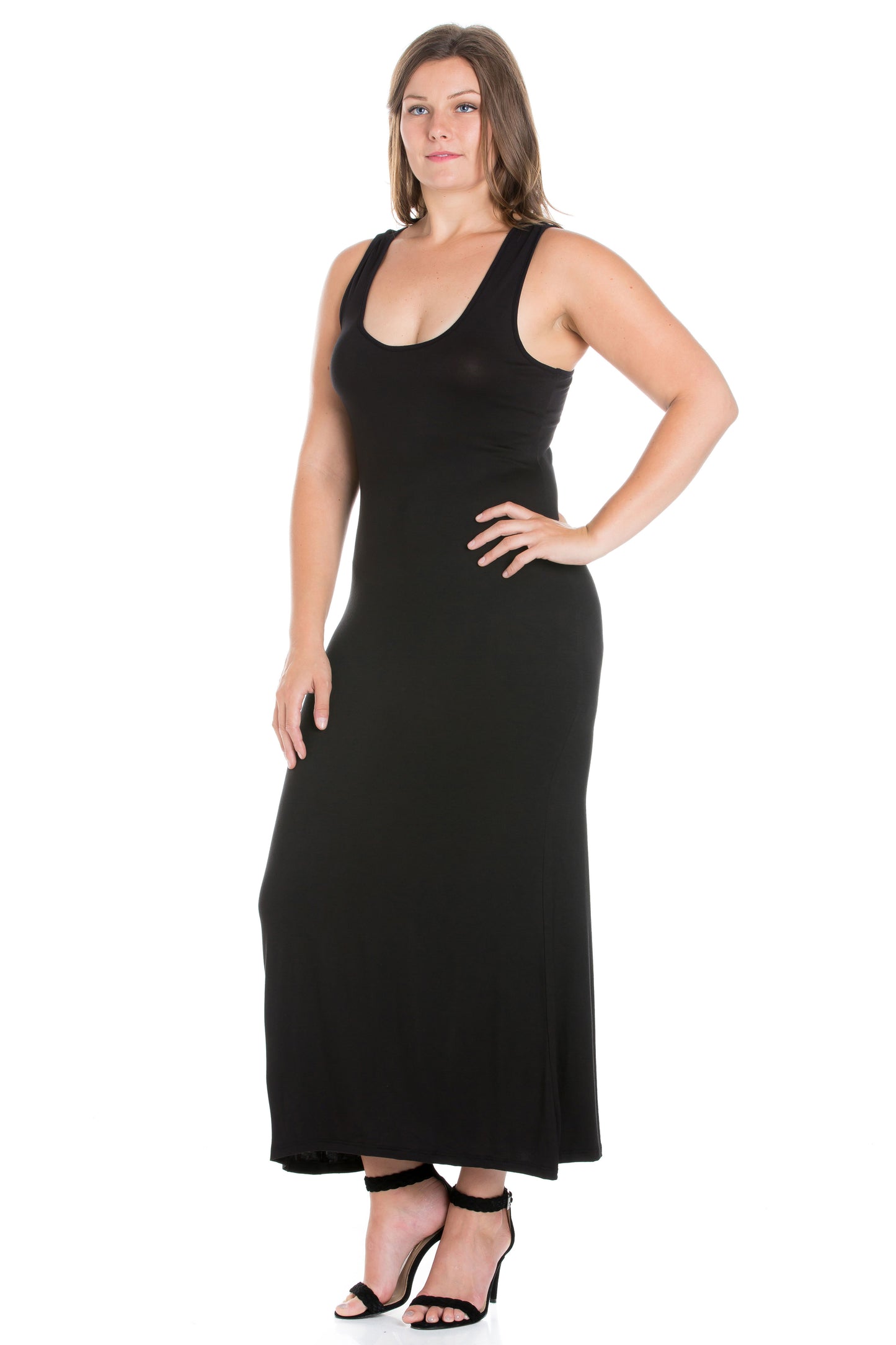 Womens Curvy Black Racerback Maxi Dress