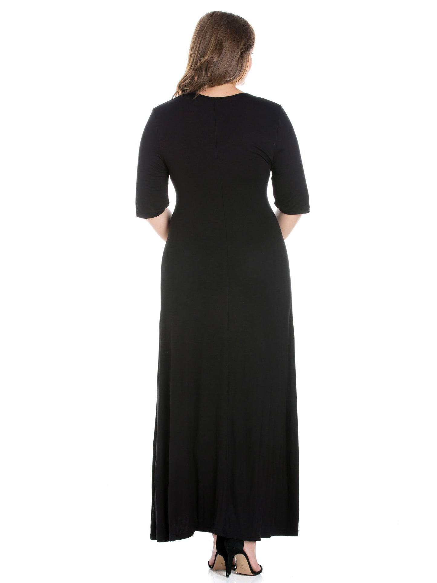 Womens Curvy Black Elbow Length Sleeve Maxi Dress