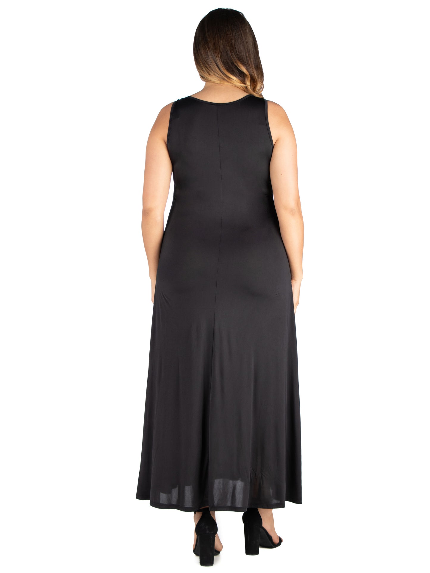 Womens Curvy Black Simple A Line  Tank Maxi Dress