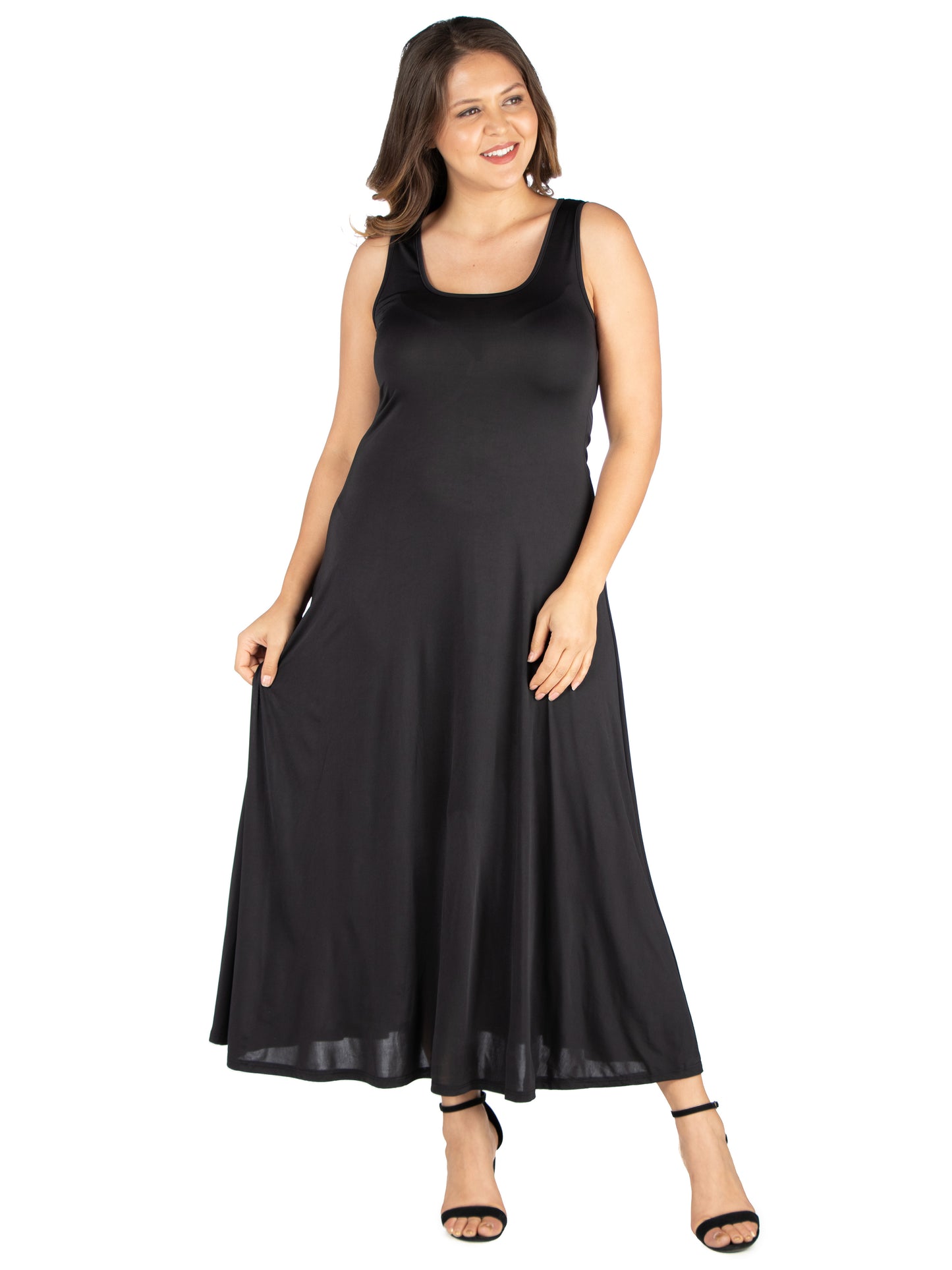 Womens Curvy Black Simple A Line  Tank Maxi Dress