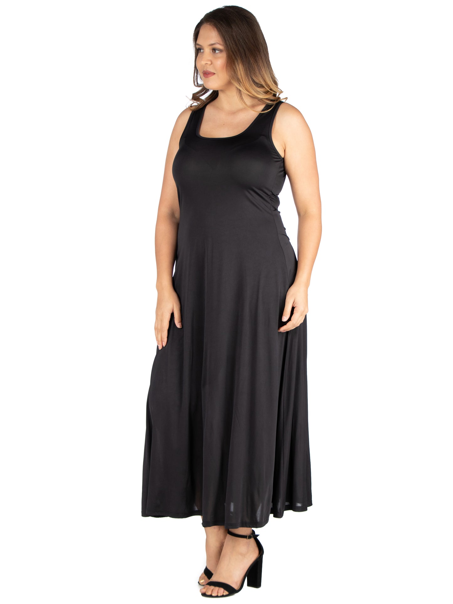 Womens Curvy Black Simple A Line  Tank Maxi Dress