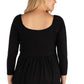 Womens Curvy Black Wide Neck Pleated Long Sleeve Tunic Top
