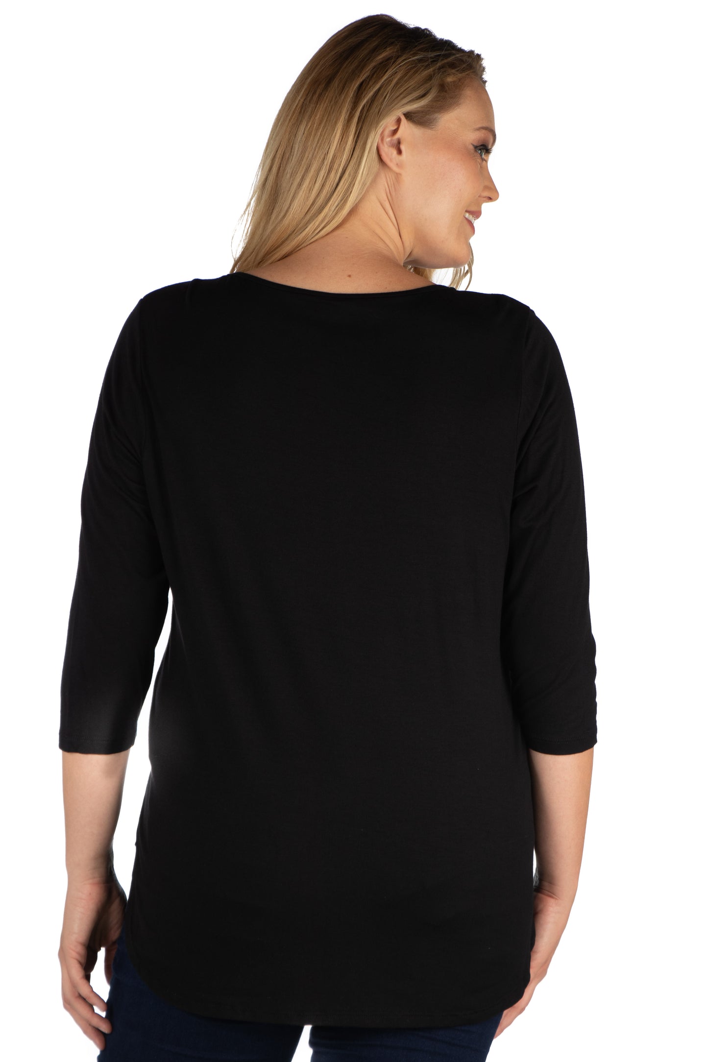 Womens Curvy Black Criss Cross Round Hemline Tunic Top