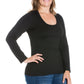 Womens Curvy Black Solid Long Sleeve Scoop Neck Womens Tee