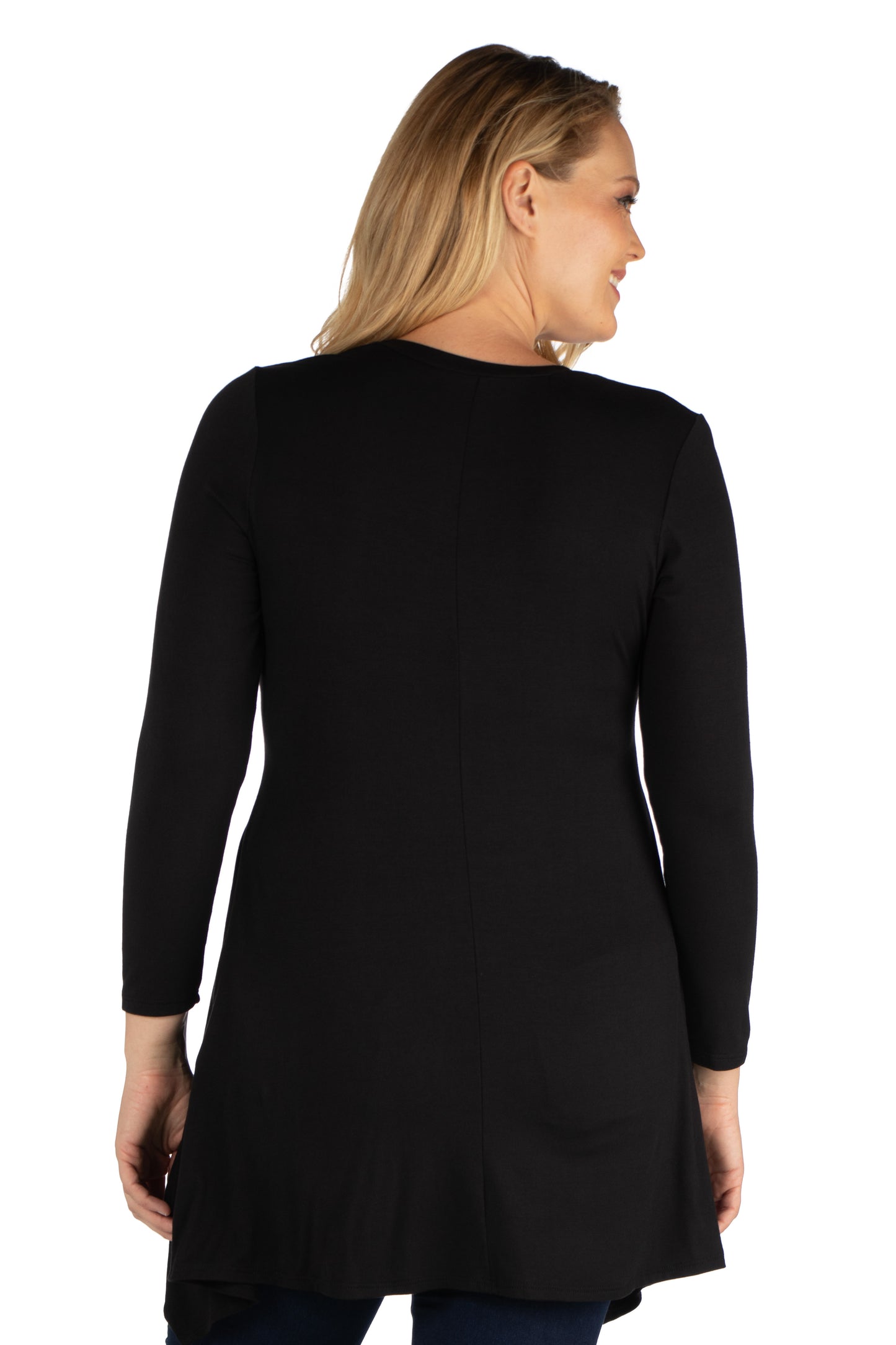 Womens Curvy Black Long Sleeve Split Hemline Tunic Top