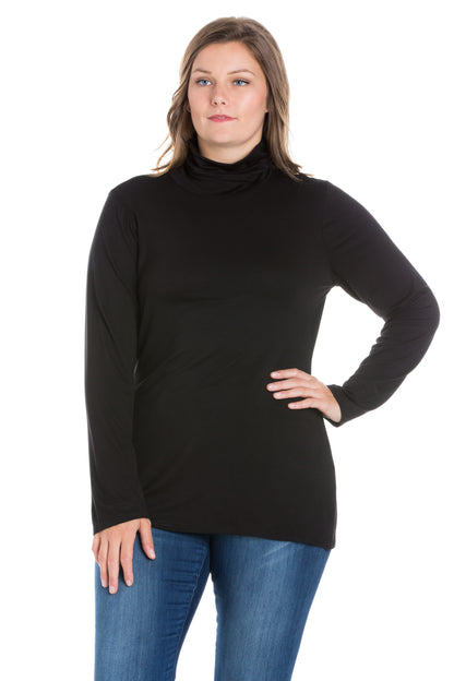 Womens Curvy Black Classic Long Sleeve Turtleneck