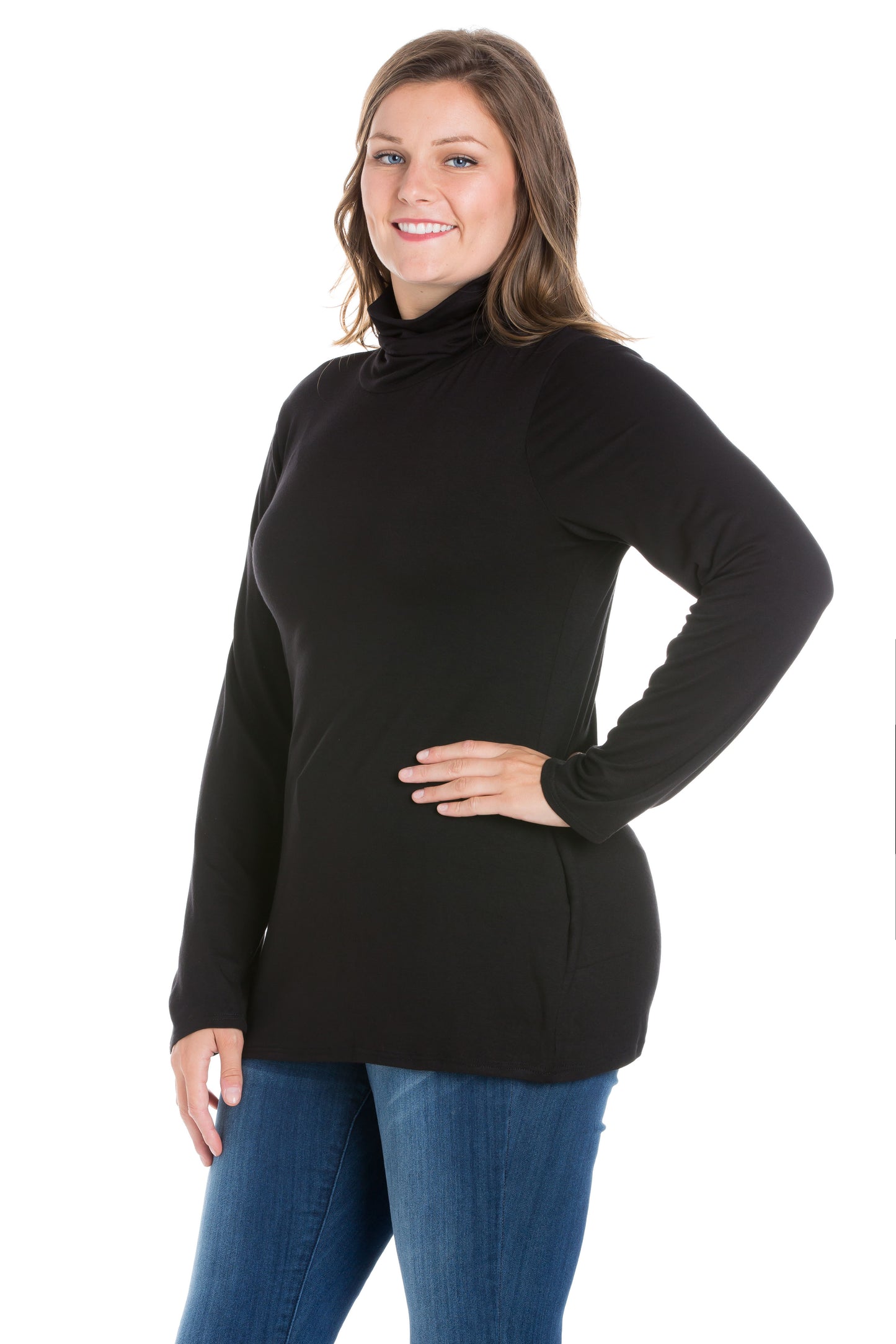 Womens Curvy Black Classic Long Sleeve Turtleneck