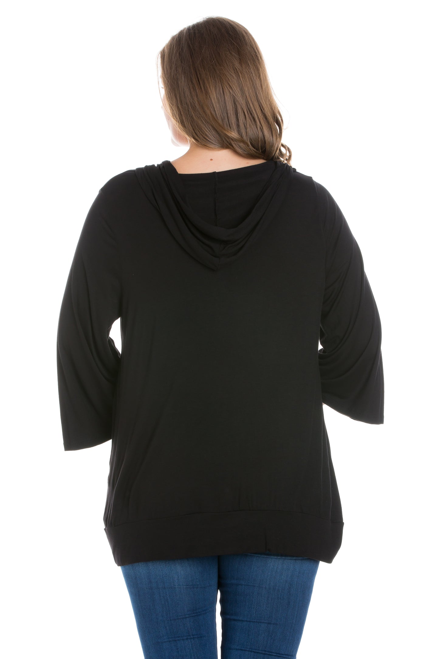 Womens Curvy Black Trendy Oversized Fashion Hoodie Top