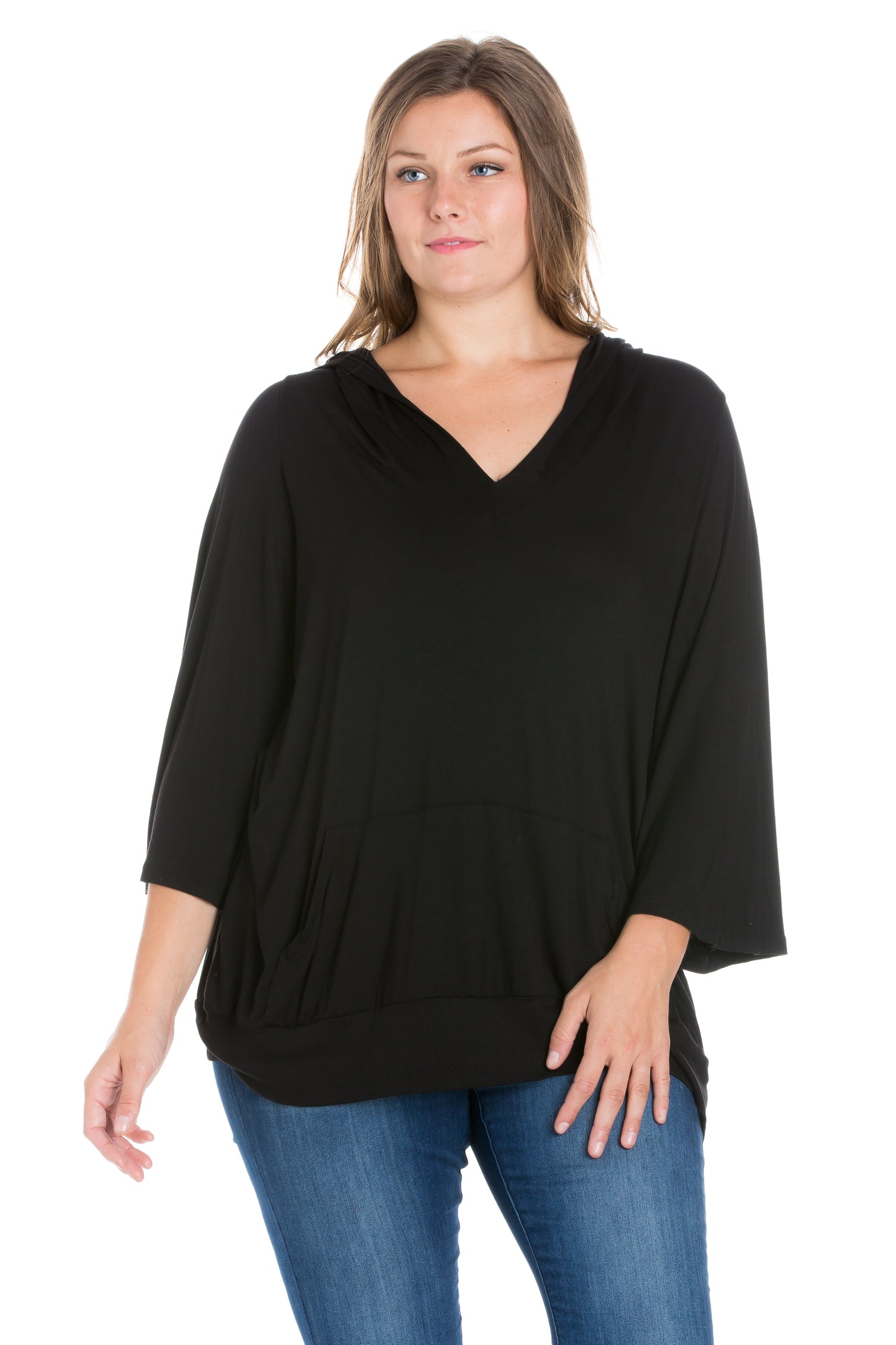 Womens Curvy Black Trendy Oversized Fashion Hoodie Top