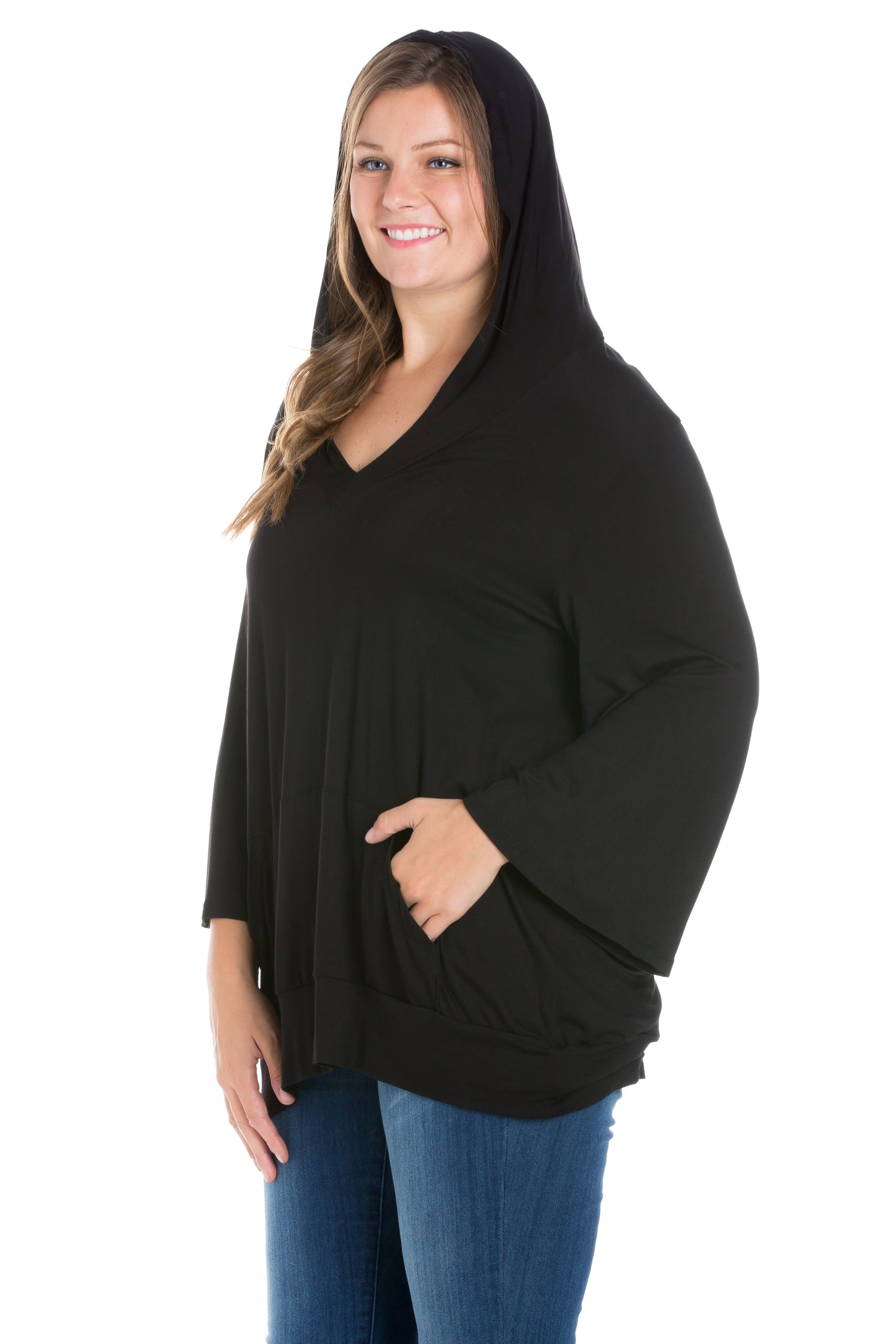 Womens Curvy Black Trendy Oversized Fashion Hoodie Top