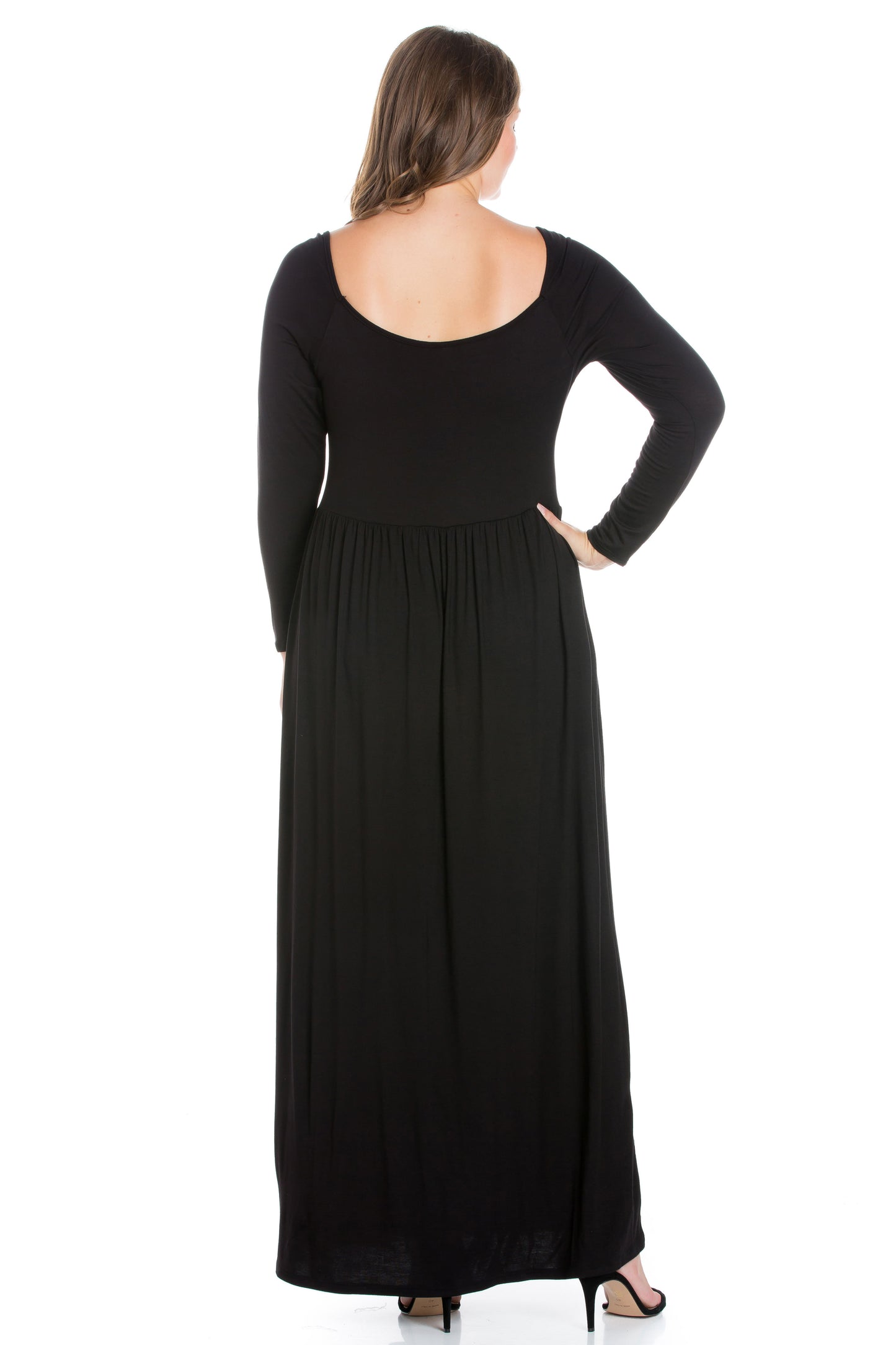 Womens Curvy Black Empire Waist Long Sleeve Maxi Dress