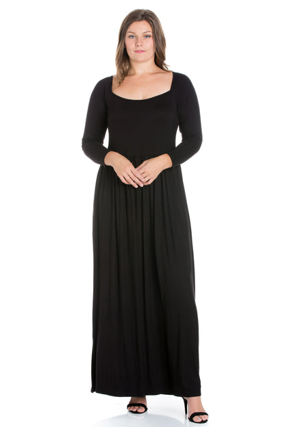 Womens Curvy Black Empire Waist Long Sleeve Maxi Dress