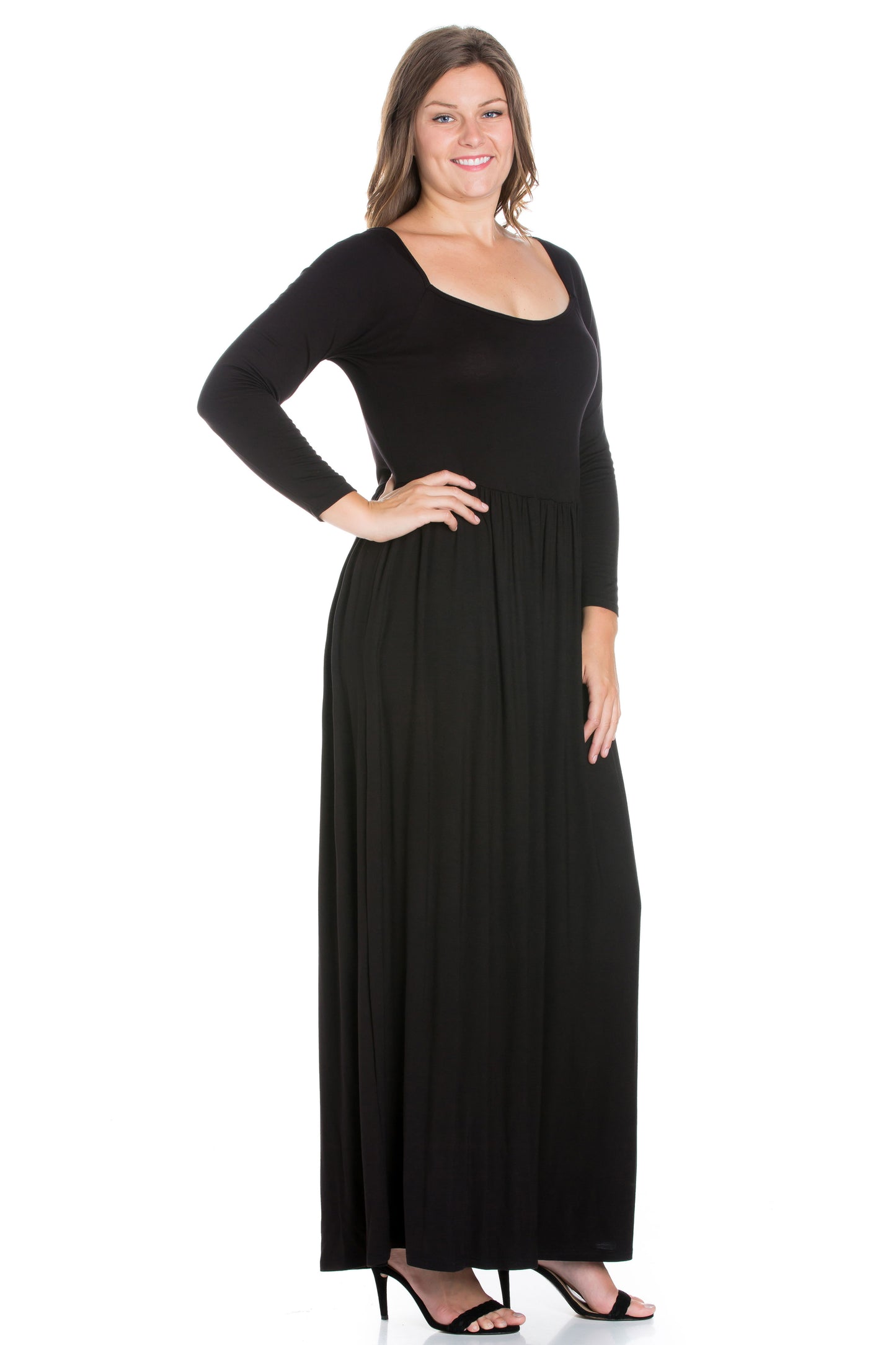 Womens Curvy Black Empire Waist Long Sleeve Maxi Dress