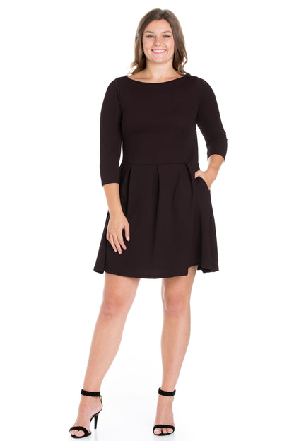 Womens Curvy Black Perfect Fit and Flare Pocket Dress