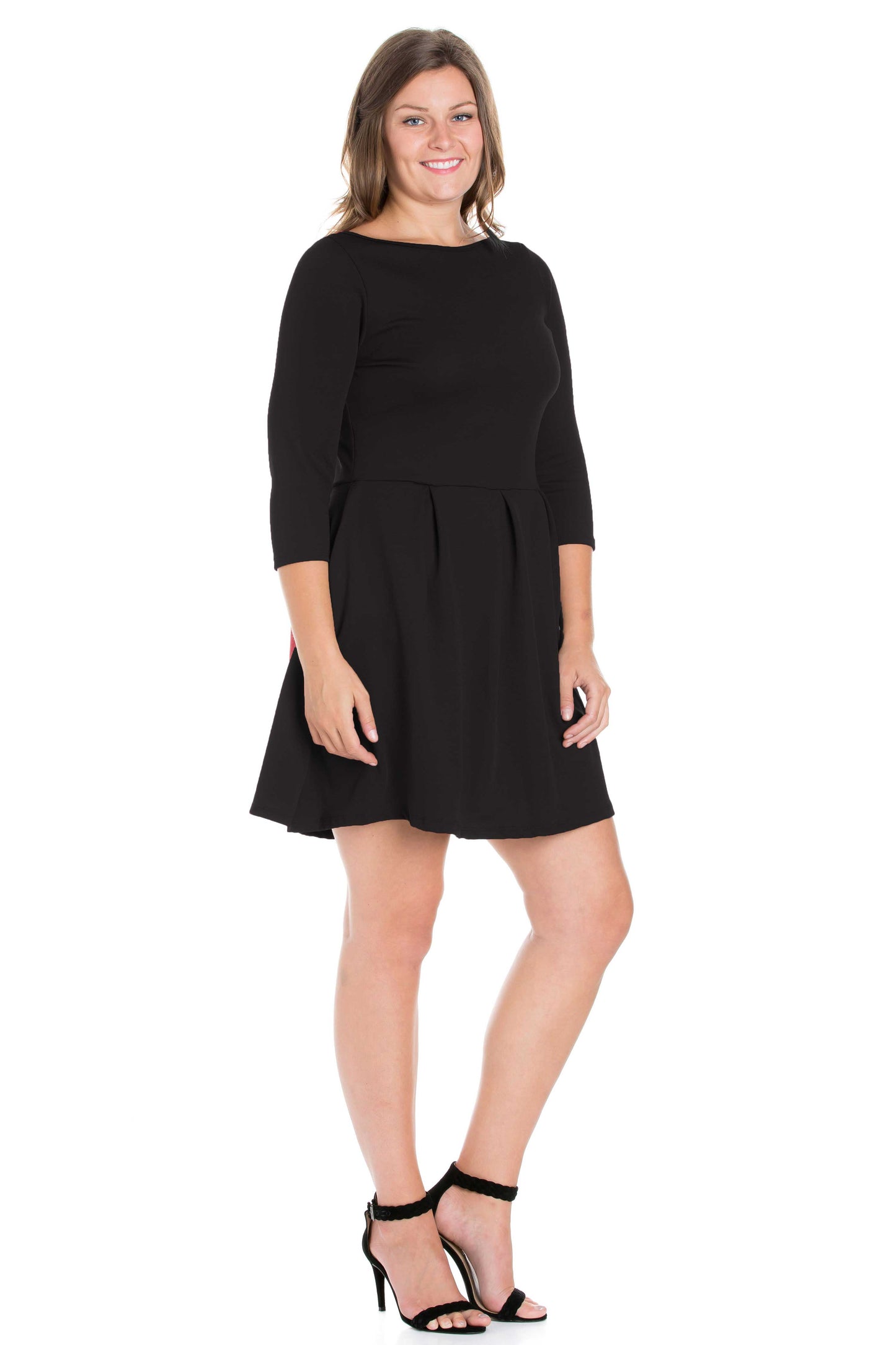 Womens Curvy Black Perfect Fit and Flare Pocket Dress