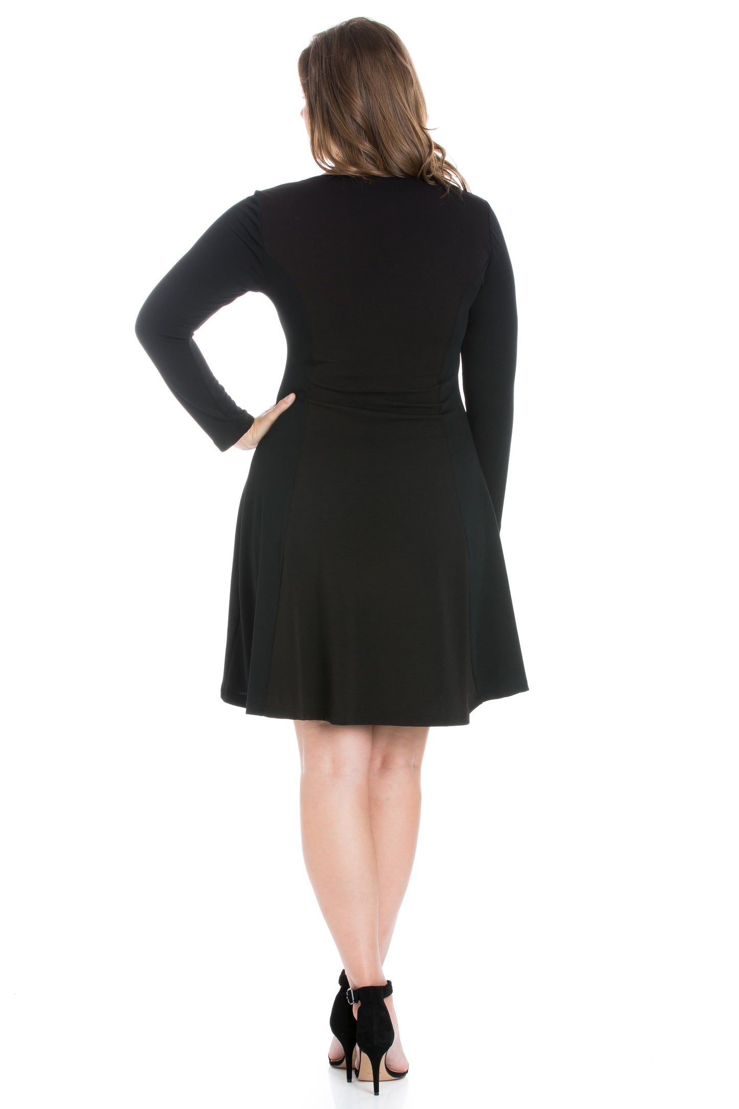 Womens Curvy Black Long Sleeve Knee Length Skater Dress