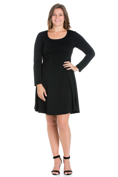 Womens Curvy Black Long Sleeve Knee Length Skater Dress