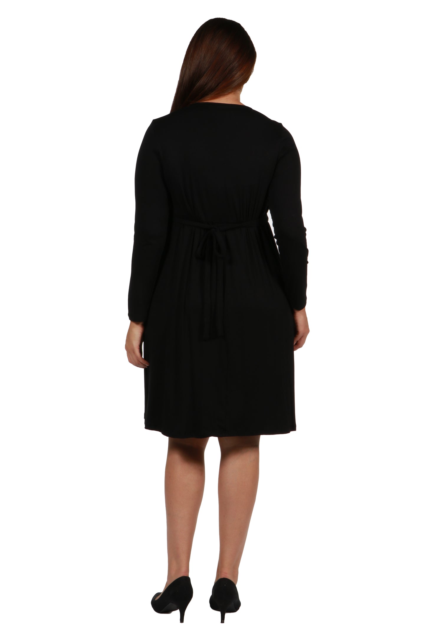 Womens Curvy Black Long Sleeve V-Neck Cocktail Dress