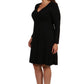 Womens Curvy Black Long Sleeve V-Neck Cocktail Dress