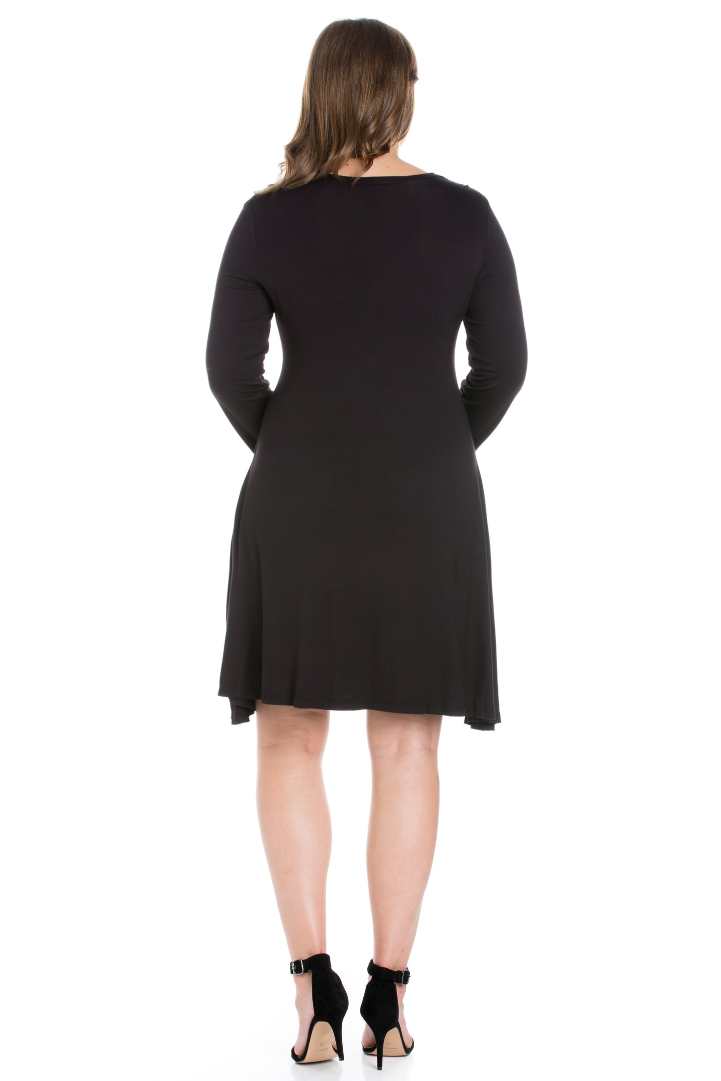 Womens Curvy Black Classic Long Sleeve Flared Mini Dress