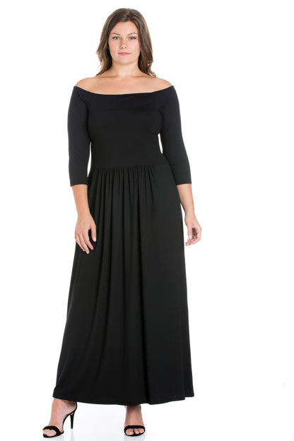 Womens Curvy Black Off Shoulder Maxi Dress