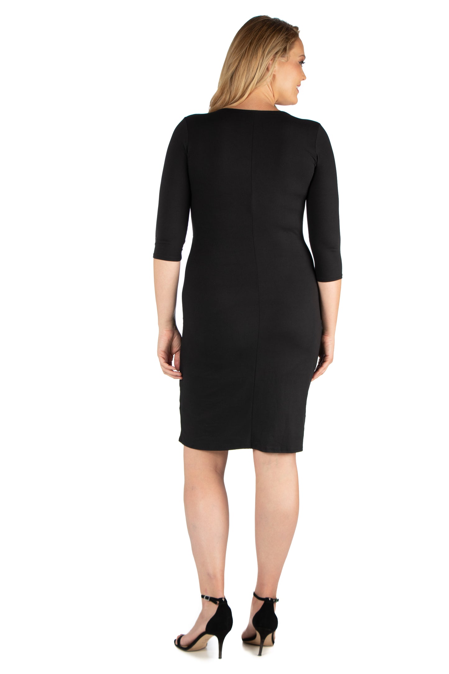 Womens Curvy Black Knee Length V Neck Dress